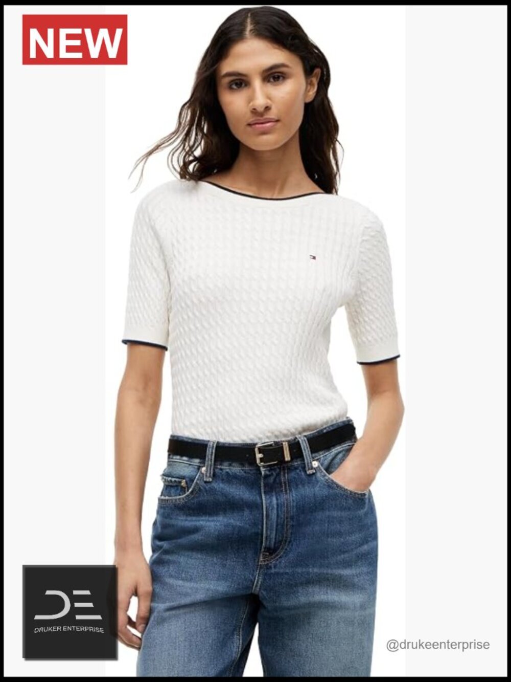 Women's Cotton Cable Knit Boat Neck Short Sleeve Sweater Pullover